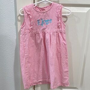 Pink Gingham Sleeveless Dress with Eloise monogram